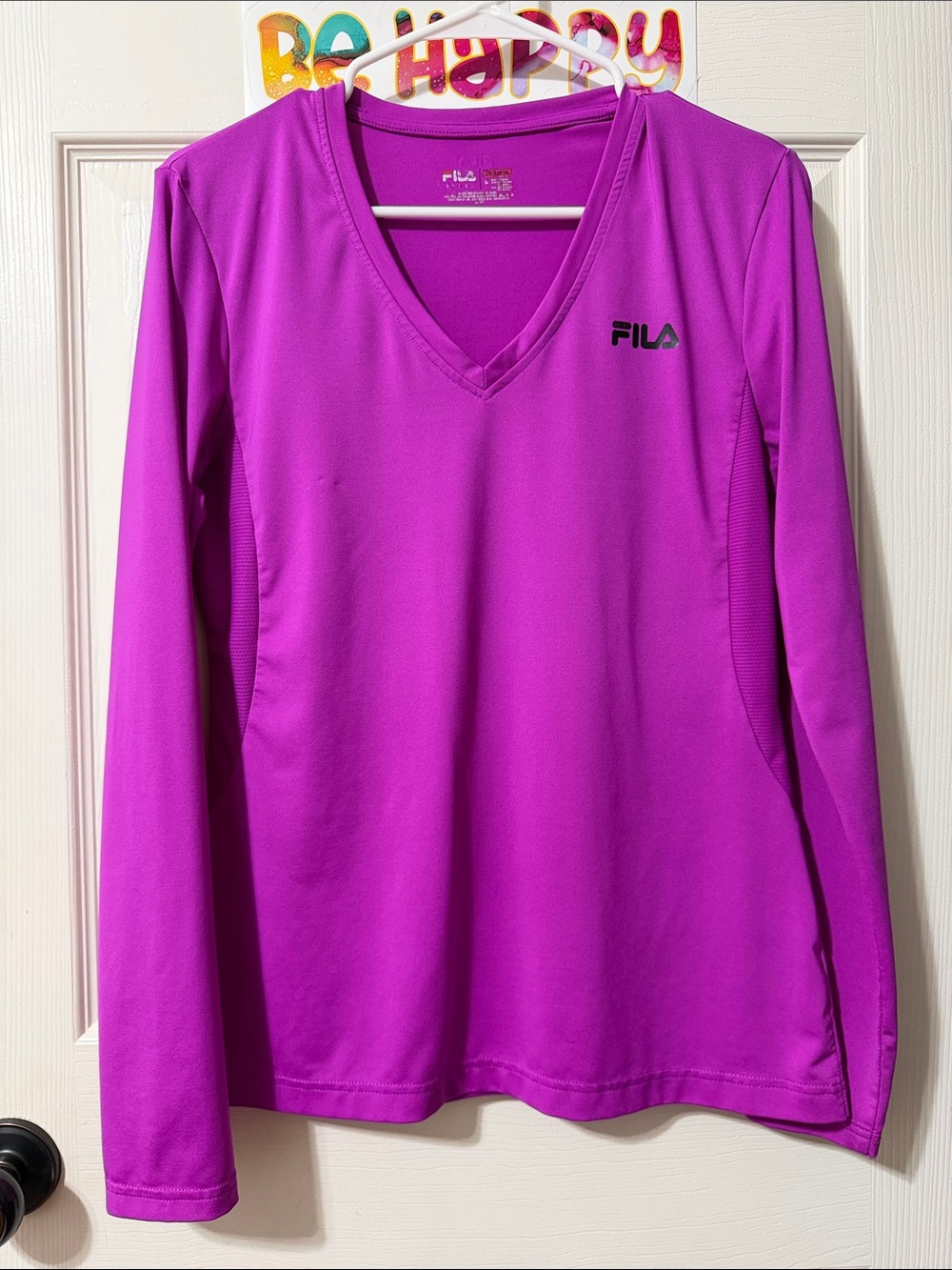 Fila Women’s Long Sleeve V-Neck Tee in Bright Pinkish/Purplish